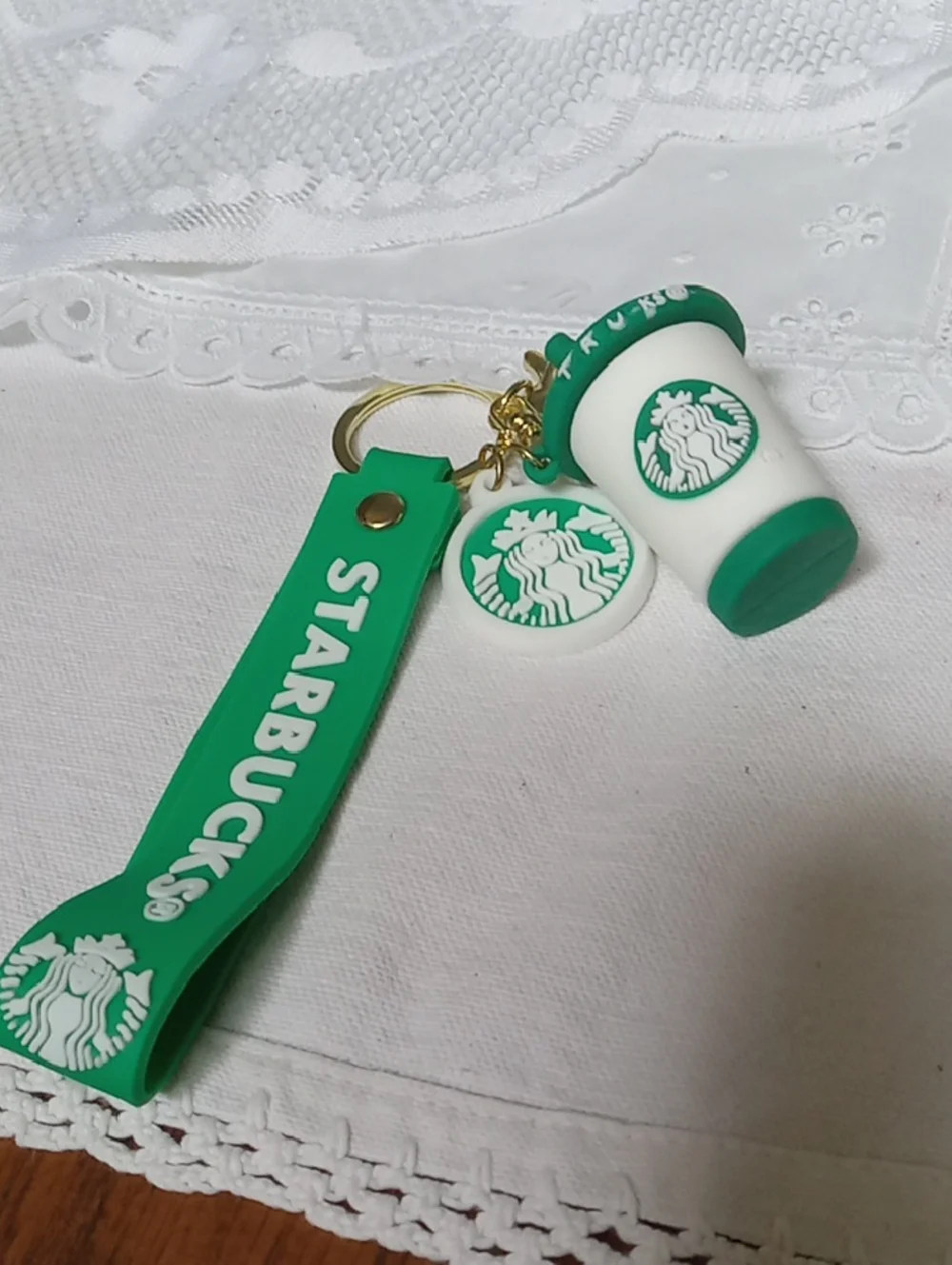 Green & White  Keychain or Bag Charm Wrislet